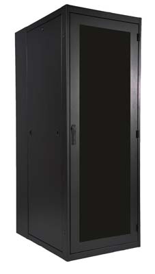 32U Free Standing Cabinet Black, Mesh Front Door, Solid Rear