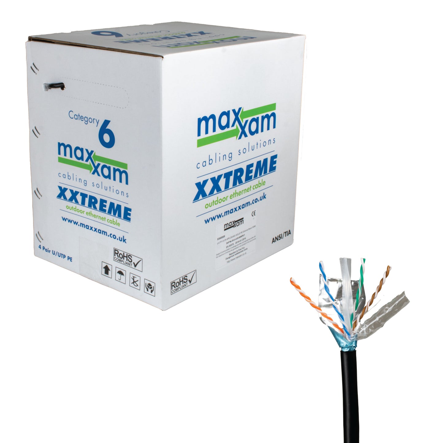 Cat6 Black F/UTP Maxxam XXtreme Outdoor 23AWG Solid Cable 305m Reel in Box